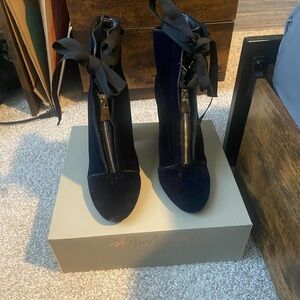 Zara Blue velvet booties